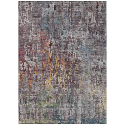 10' X 14' Pewter Abstract Washable Indoor Outdoor Area Rug