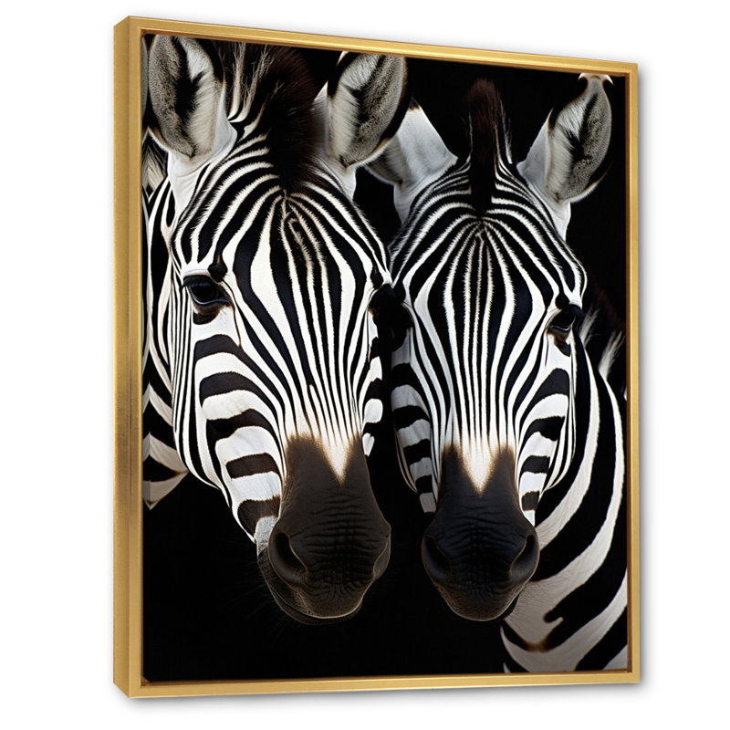 Portrait de zèbre noir et blanc en duo, Doré, H 32 po x l 16 po x P 1 po