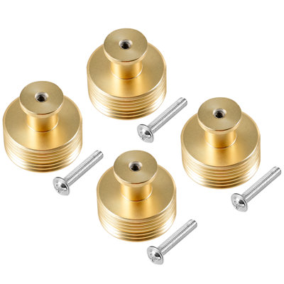 TRIXES Ridged Drawer Knobs 4-Pack | Matte-Gold | Solid Metal Cabinet & Drawer Hardware - Ideal for DIY Projects and Upcycling