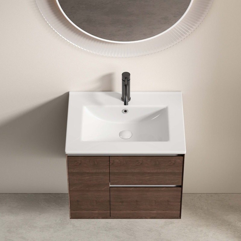 Lavabo vasque de salle de bain, comptoir de meuble-lavabo en céramique sans trop-plein, 24"