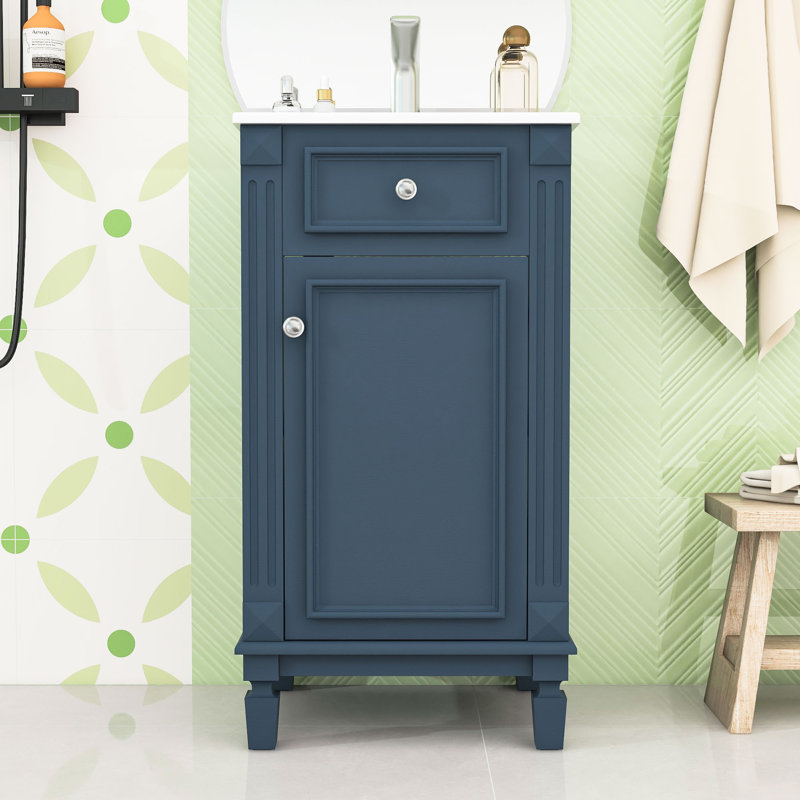 Meuble-lavabo avec lavabo et tablette réglable, Bleu
