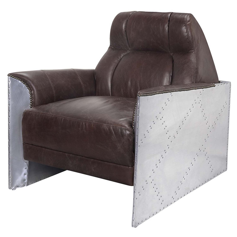 Fauteuil d'appoint Brancaster, cuir fleur espresso et aluminium