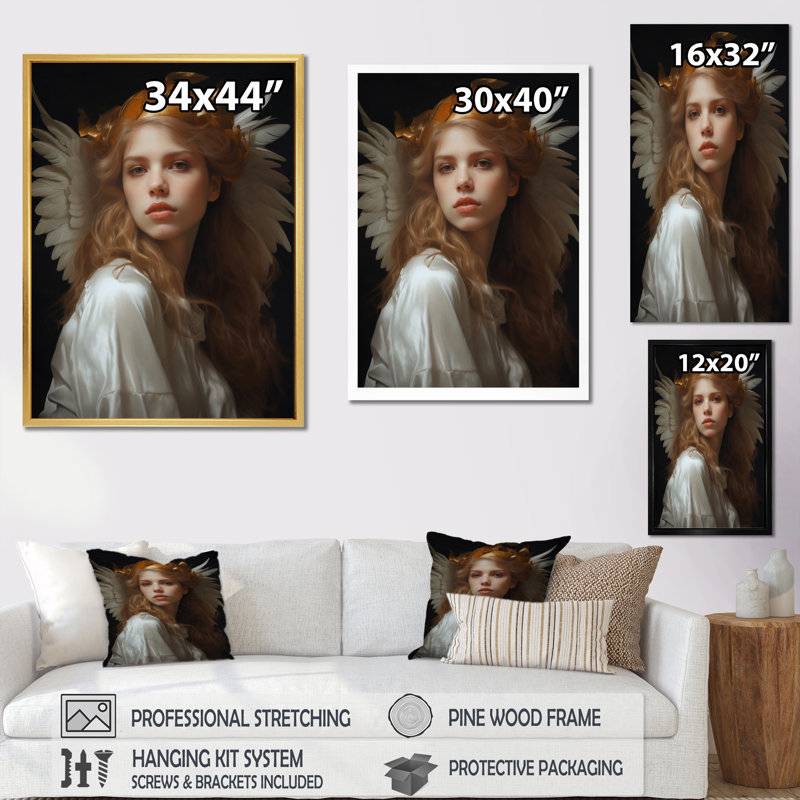 Célébration d'innocence Renaissance ange I sur toile, H 20 po x l 12 po x P 1 po, Cadre flottant blanc