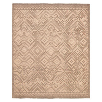 Tapis taupe en laine noué à la main 7 pi 9 po x 9 pi 7 po