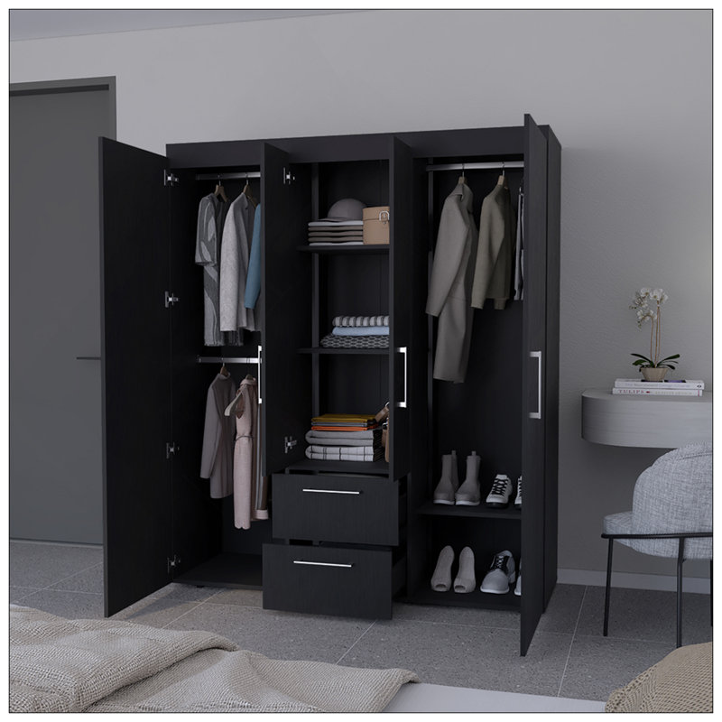 Armoire Elma, chambre à coucher, noir, Noir
