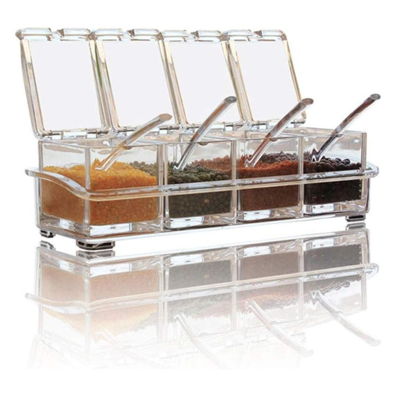 Boîte d'assaisonnement transparent, contenant de 4 pièces d'assaisonnement transparent pour cruet au sucre salé et épices, pots à condiments avec cuillères