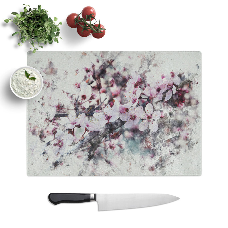 Cherry Blossom Flowers Vol.8 Watercolour Chopping Board, 0.4cm H x 20cm W x 28.5cm L