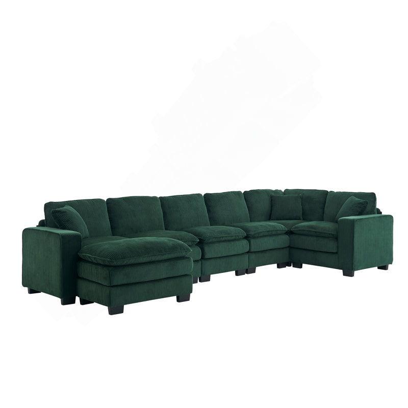 Modern U Shaped 6-Seat Sectional Sofa Couch With One Ottoman And Three Toss Pillows ,Modular Sofa For Living Room,Corduroy Sofa