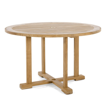 Table de salle à manger d'extérieur ronde classique en teck de 48 pouces avec trou pour parasol