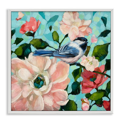Oiseau bleu et fleurs audacieuses, art giclée par Raquel Roth