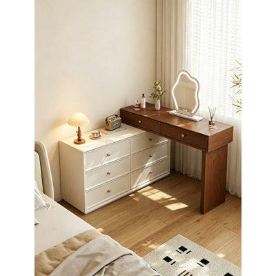 Modern Bedroom Makeup Vanity With Six Drawer Storage Chest