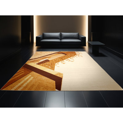 Tapis abstrait moderne flottant lavable à la machine Eldred Parade - beige