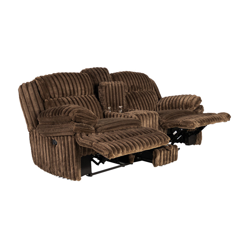 Manual Motion Loveseat Recliner Fur-Like Corduroy In Chocolate, Chocolate, Chocolate