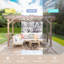 Pavillon de jardin pergola en bois 13 'x 6,5' avec toit en métal, ampoules, comptoirs de bar pour patio, cour ou piscine.