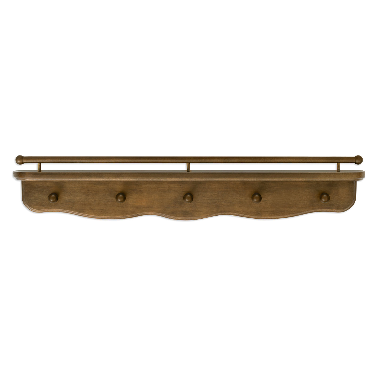 Liberty 31" Wall Shelf with Hooks, Natural Walnut