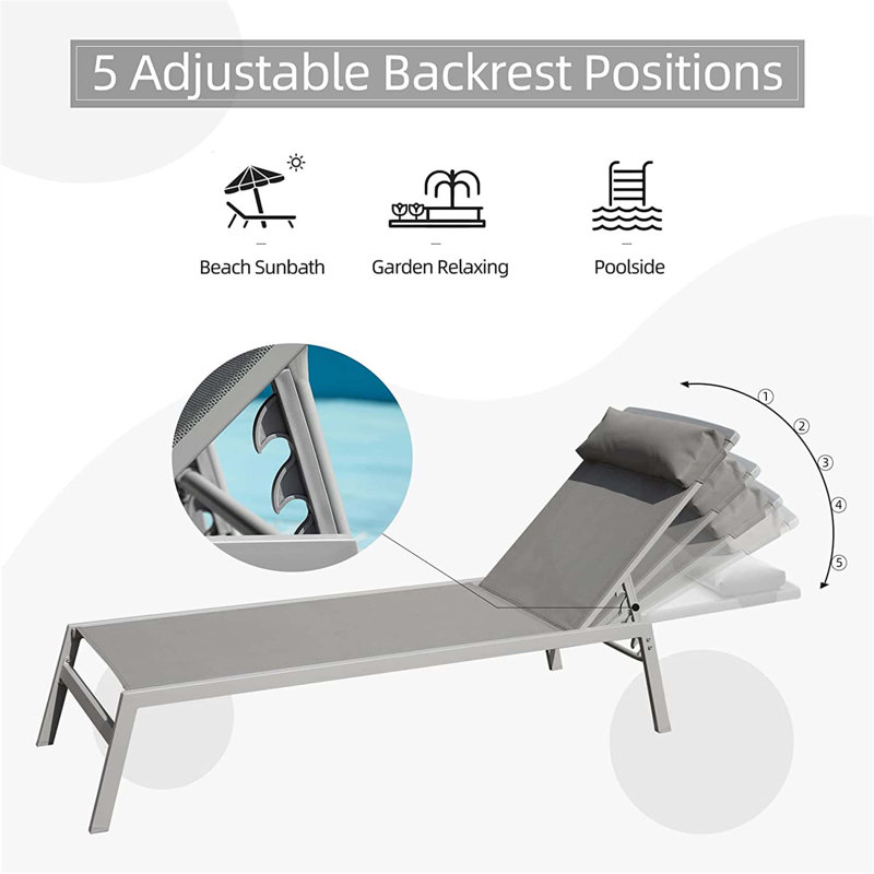 Ensemble de chaises longues de patio, fauteuils inclinables 3 pièces en aluminium avec tissu en textilène et table d'appoint pour la détente en plein air