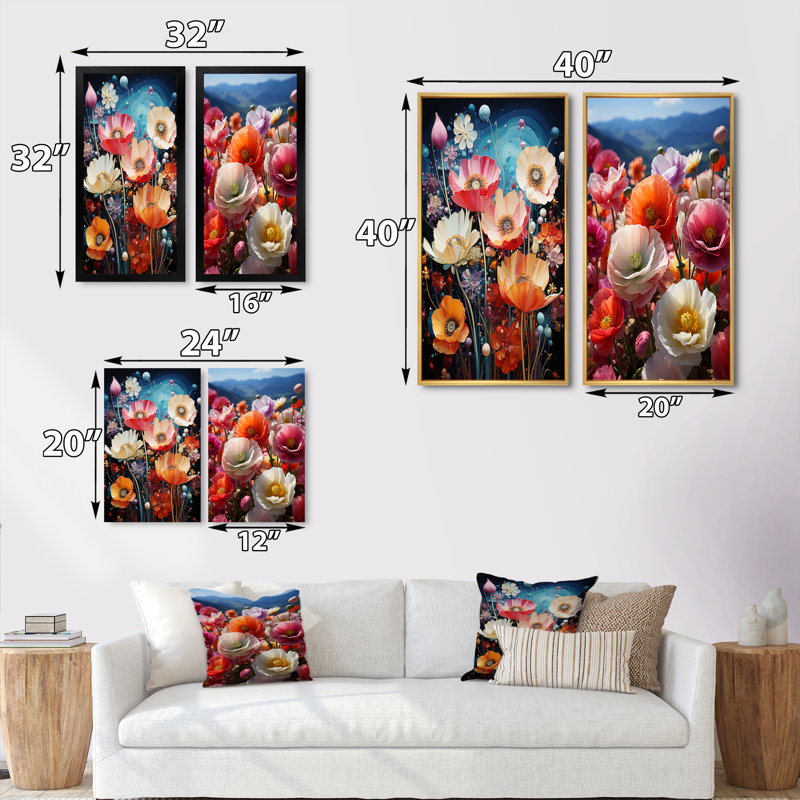 «Wildflowers Enchanted Blossoms», 2 pièces sur toile, H 32 po x l 32 po, Encadrement brun