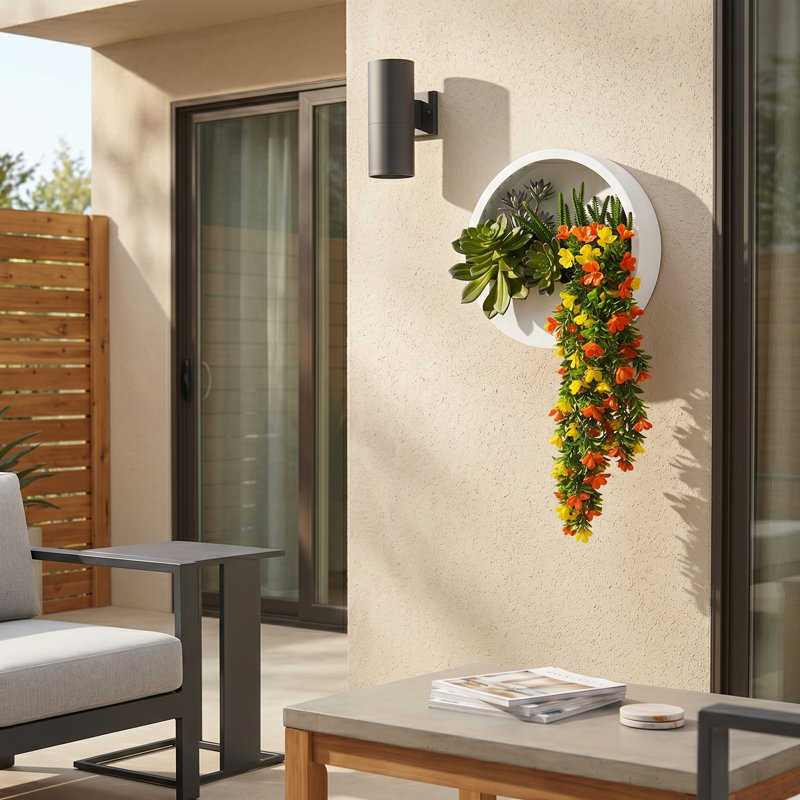 Jardinière murale suspendue avec Sedum et plantes succulentes Echeveria, Orange/Yellow