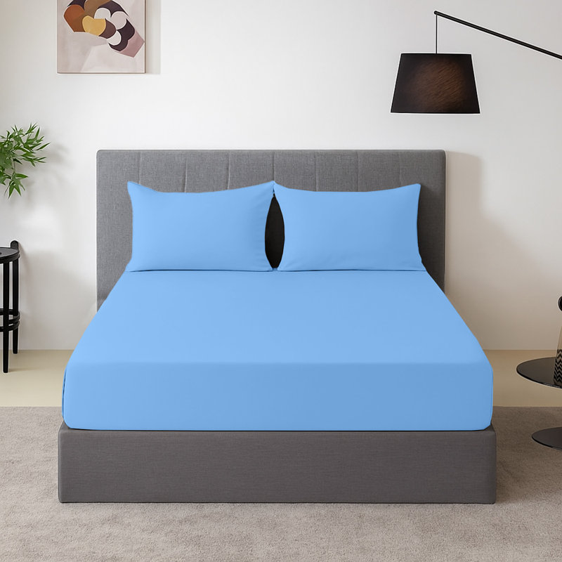 Harper-Mae Microfiber Brushed Fitted Sheet Deep Pocket 25 cm, Double (4'6), Light Blue