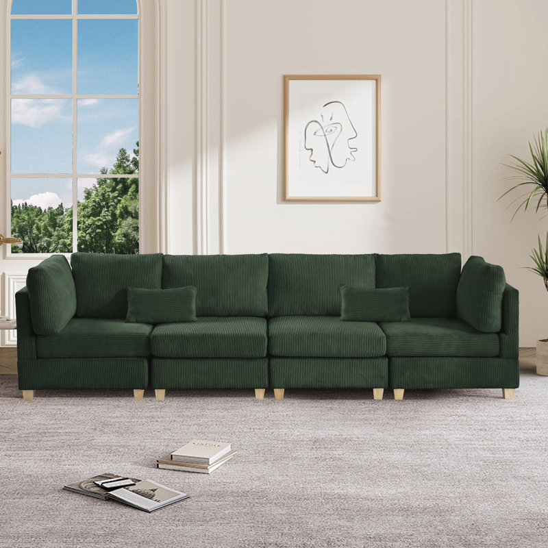 Canapé modulaire 126 po en velours côtelé, Vert