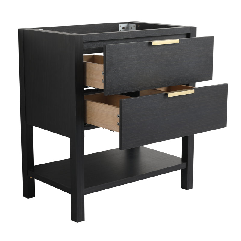 Meuble-lavabo autoportant en châtaignier noir, contreplaqué 30 po avec armoire de meuble-lavabo 2 tiroirs, fermeture en douceur
