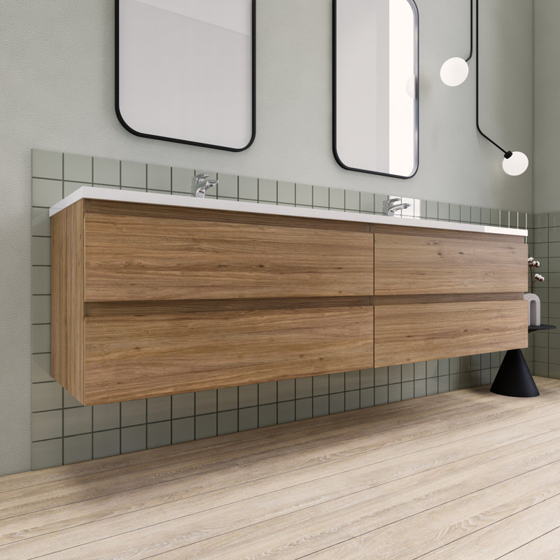 Ensemble de meuble-lavabo double 84 po Alfret Ivy Bronx, Chêne naturel
