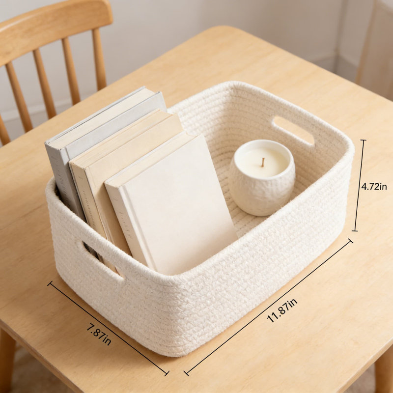 6 Pack Woven Storage Baskets For Shelves And Organizing, Decorative Cotton Bins For Home, Office, Closet, And Cabinet Organization