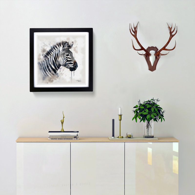 Zebra Gestural Art - Framed Print, Black Framed