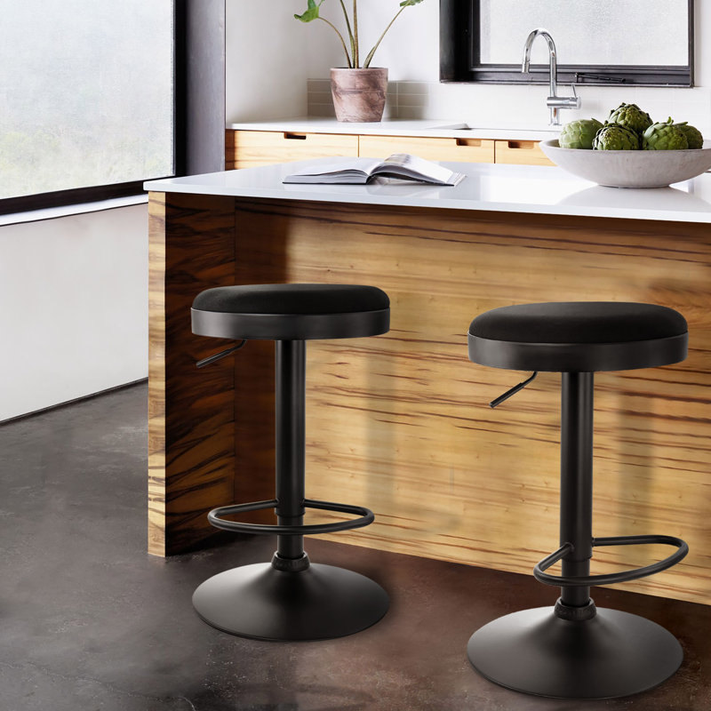 Corrigan Studio® 2 Piece Backless Adjustable Fabric Bar Stool In Black With Black Base