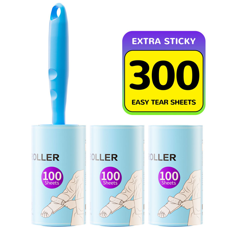 Extra Sticky Sheet Dog Hair Lint Roller with Handle, 300 count