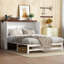 Armoire de lit double pleine grandeur en noyer blanc, station de charge, port et rangement pour nuitée, armoire en noyer avec tiroir-1233743608