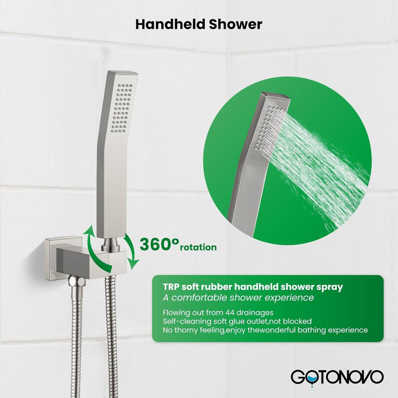 Shower Faucet Set Brushed Nickel 12 inch Rain Shower Head Combo System with Valve