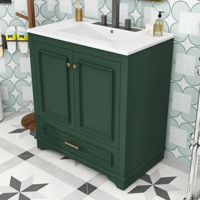 Modern Bathroom Vanity with Ceramic Sink, Adjustable Shelf and Storage Drawer