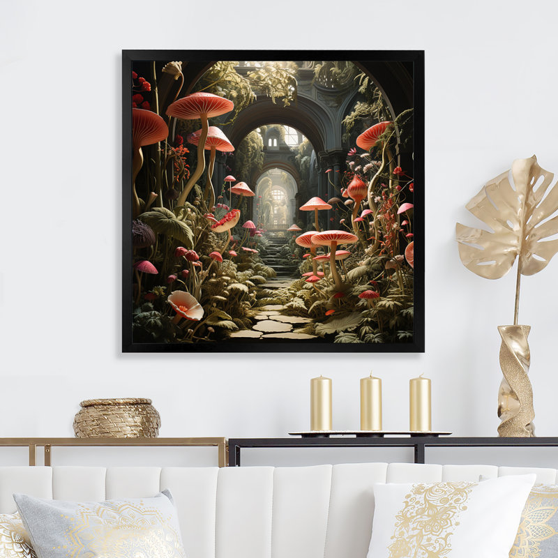 Champignon le jardin secret - imprimé, H 30 po x l 30 po x P 1 po, Cadre simple noir