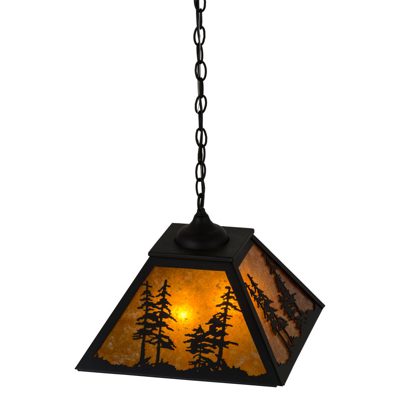 Tall Pines Pendant, 44" H x 22.25" W x 22.25" D, Amber Mica, Textured Black