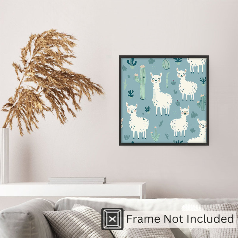 Animals Llama Pattern I Modern Unframed Art Print, 18" H x 18" W
