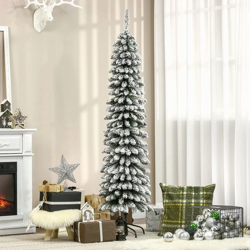 Arbre de Noël artificiel enneigé 6 pi de hauteur 6 pi, arbre de Noël mince avec branches réalistes et 395 pointes