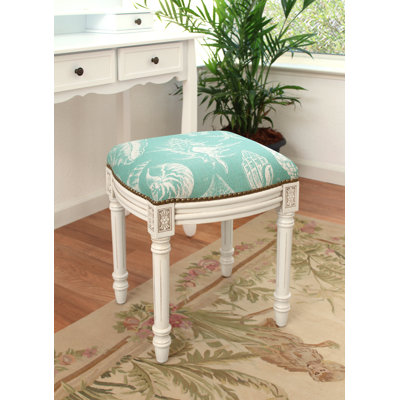 Toscano Seashells Linen Solid Wood Vanity Stool