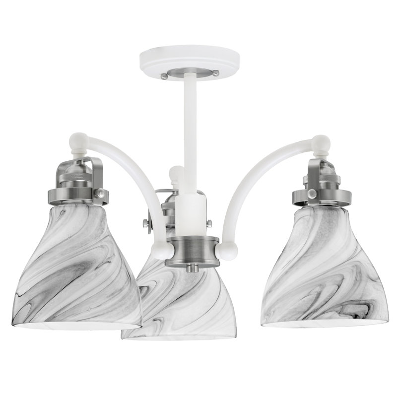 Easton 3 Light Semi-Flush With 6.25", Onyx Swirl Glass, White/Brushed Nickel