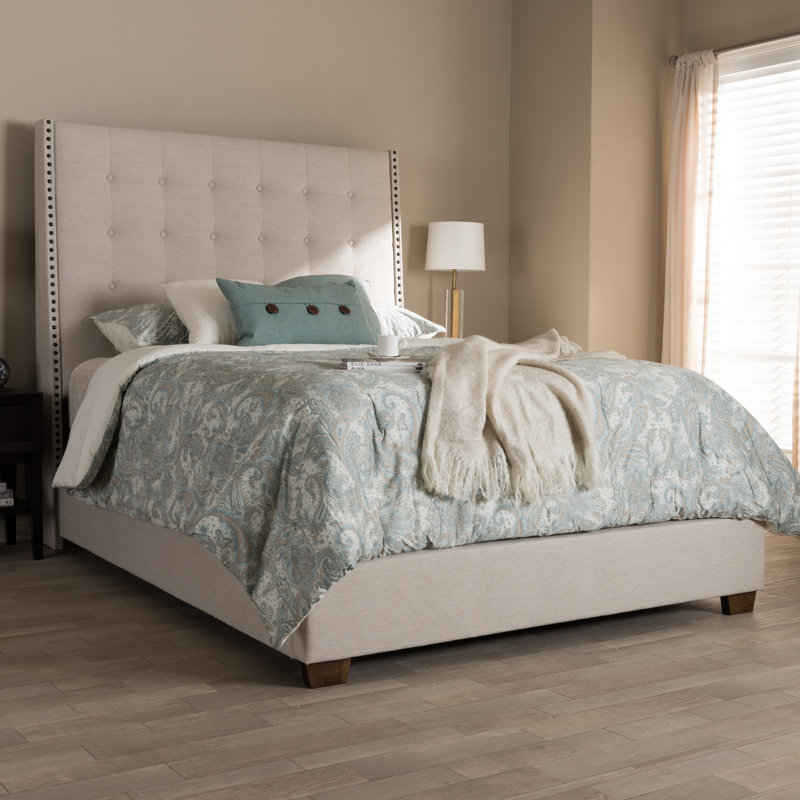 Kletter Upholstered Wingback Bed, King, Beige