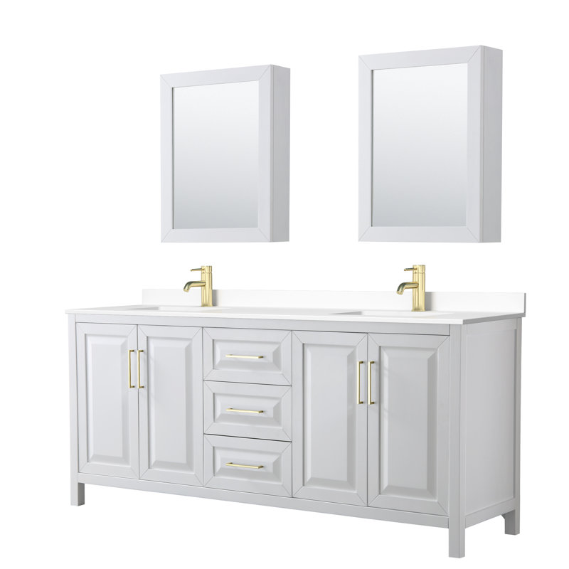 Daria 80'' W Double Vanity, White, Brushed Gold