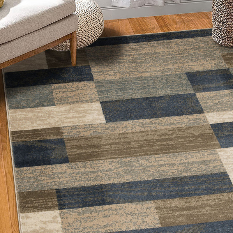 Tapis bleu marine tissé à la machine 4 pi x 6 pi Patchwork