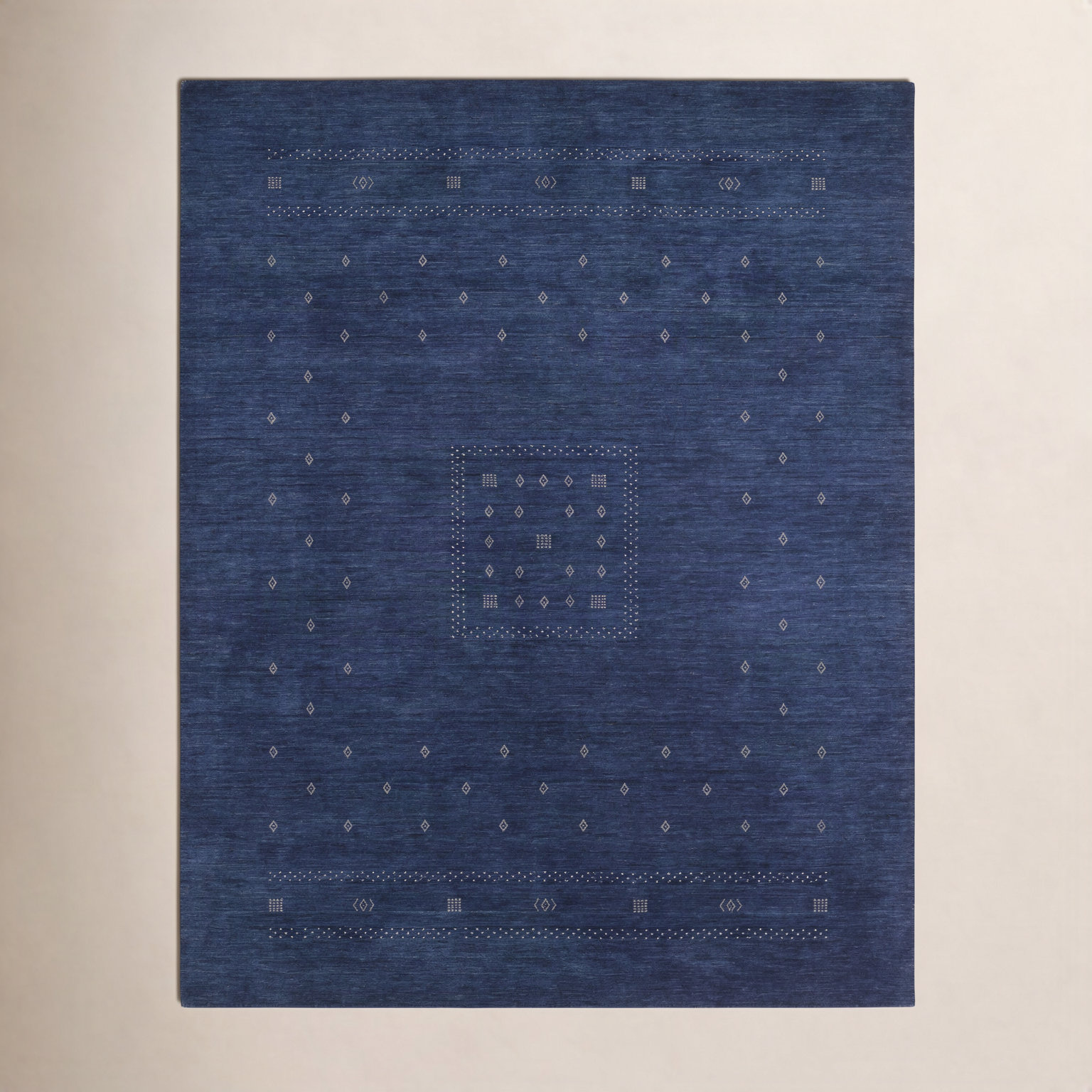 Simi Hand-Woven Geometric Cotton Wool Rug, Dark Navy, Rectangle 6' x 9'