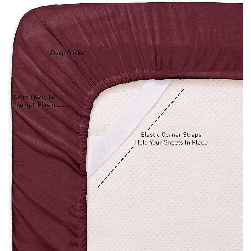 Ensemble de draps-housse en microfibre / polyester , Ensemble de draps très grand californien avec 2 t, Bourgogne