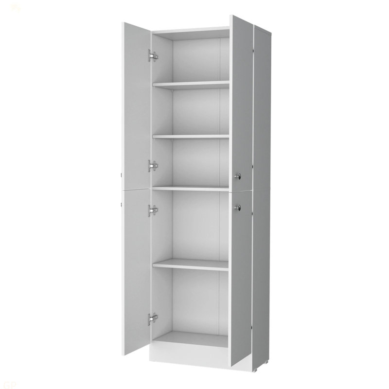Garde-manger avec 4 portes et 5 tablettes cachées, Blanc