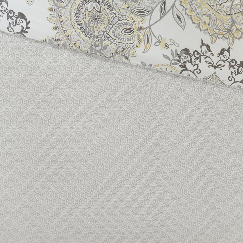 Yellow Full/Queen Cotton Floral Reversible Duvet Cover Set