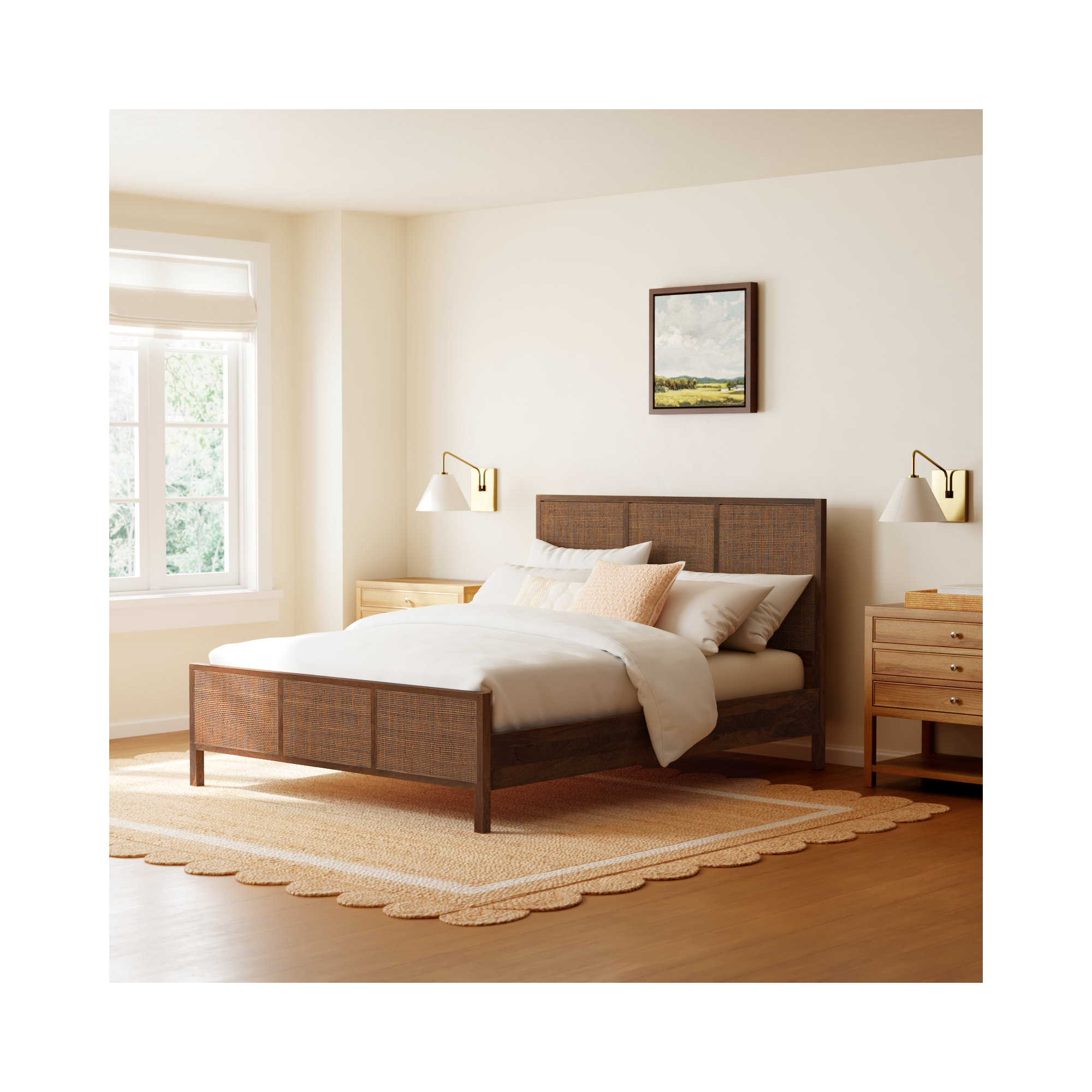 Nellie Cane Bed, Brown Wash, Queen