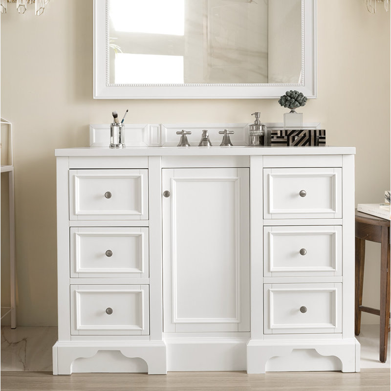 De Soto 48'' W Single Vanity, Bright White, Cala Blue Quartz, 8" Widespread