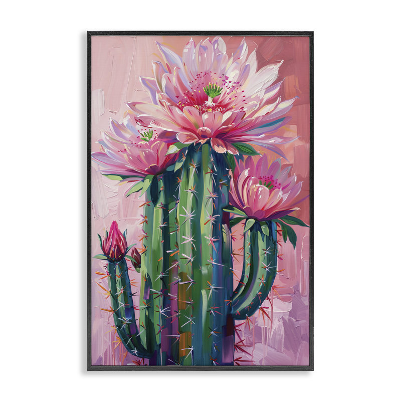 Giclée encadrée de cactus rose, design par LSR Design Studio, Giclée encadrée noir minuit, H 24 po x l 16 po