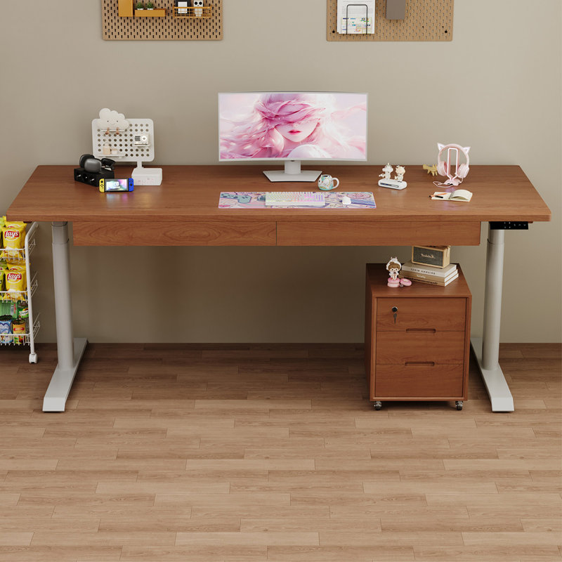 Bureau rectangulaire en bois massif avec 2 tiroirs Burlywood, 24.8"H×78.74"L×31.5"W